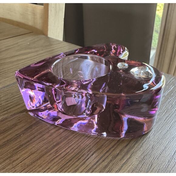 Retired PartyLite Purple Passion Heavy Glass Candle Holders Heart Shape Jeweled - Picture 4 of 10